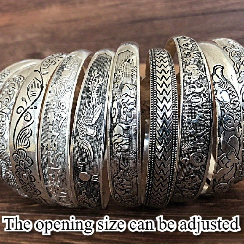 Random 5pcs Retro Ethnic Style Hollow Engraving Opening Adjustable Bracelet Set, Bracelet for Women, Christmas Halloween Vacation Gift Friendship Bracelet