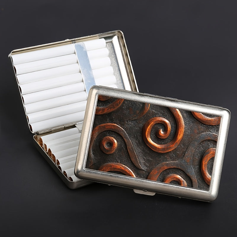 1pc case Metal double-open cigarette case can hold 16 cigarettes, retro Men's cigarette storage box Fashion accessories, holiday gifts, there will be deviations in the printing position., 2D Flat