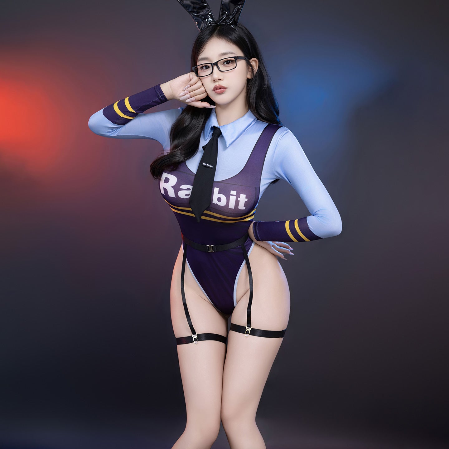M-6411 Sexy Teasing Bunny Instructor Open-Crotch Onesie Set - Hot & Easy-Access Lingerie Outfit