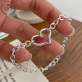 [Mother's Day Gift] 1pc S925 Sterling Silvery Minimalist Hollow Heart Bracelet, Niche Design Versatile Jewelry for Women - Low Allergy Sensitive Light Beige Friendly Elegant Fashion Accessory Perfect Gift for Mother's Day, Wedding
