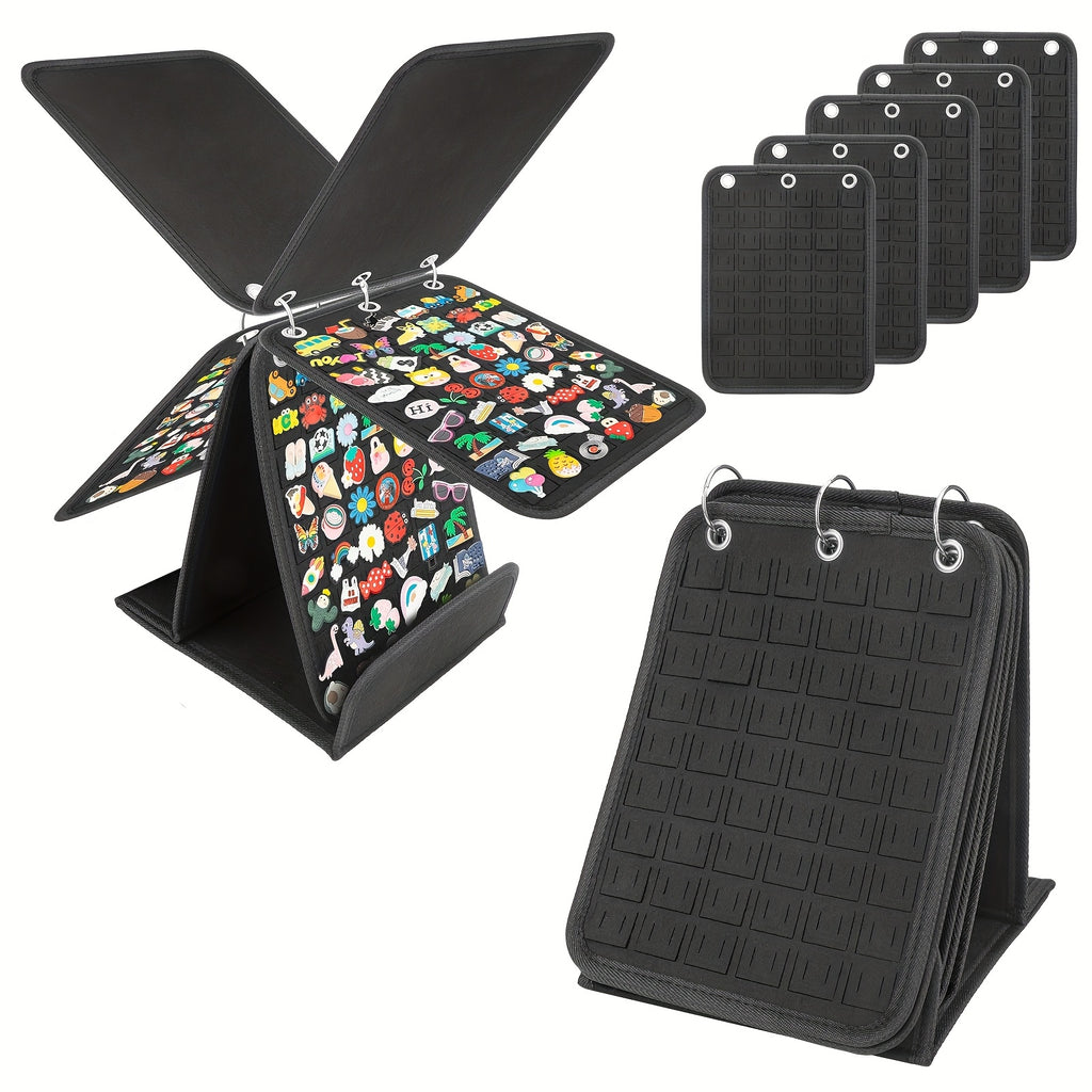 Portable Badge Storage Rack with 5 Pages, Felt Pin Display Holder with 3-Ring Binder Design, Detachable Jewelry Organizer for Badges, Brooches, And Earrings