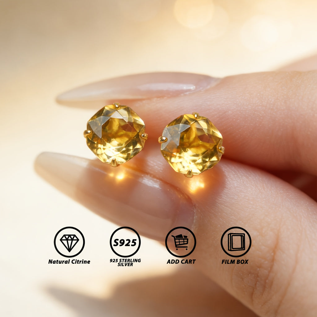 [Valentine's Day Gift] A Pair of 2-Carat Rose-Cut Natural Citrine 925 Silver Earrings, Hypoallergenic, Lightweight and Durable, Classic Minimalist Design, Small and Delicate, November Birthstone, Jewelry, Elegant Daily Accessory, Valentine's Day Gift