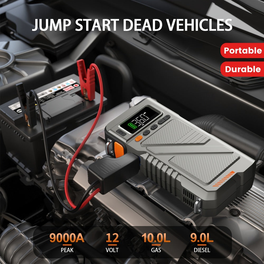 6000A Jump Starter with Air Compressor, 7in 1 Function Jump Box 150PSI Jump Starter Battery Pack with Digital Tire Inflator, Car Battery Charger Portable for 2.64gal Gas Or2.38gal Diesel Battery Charger, Car Jumper Starter Portable, 6000A& 8000A