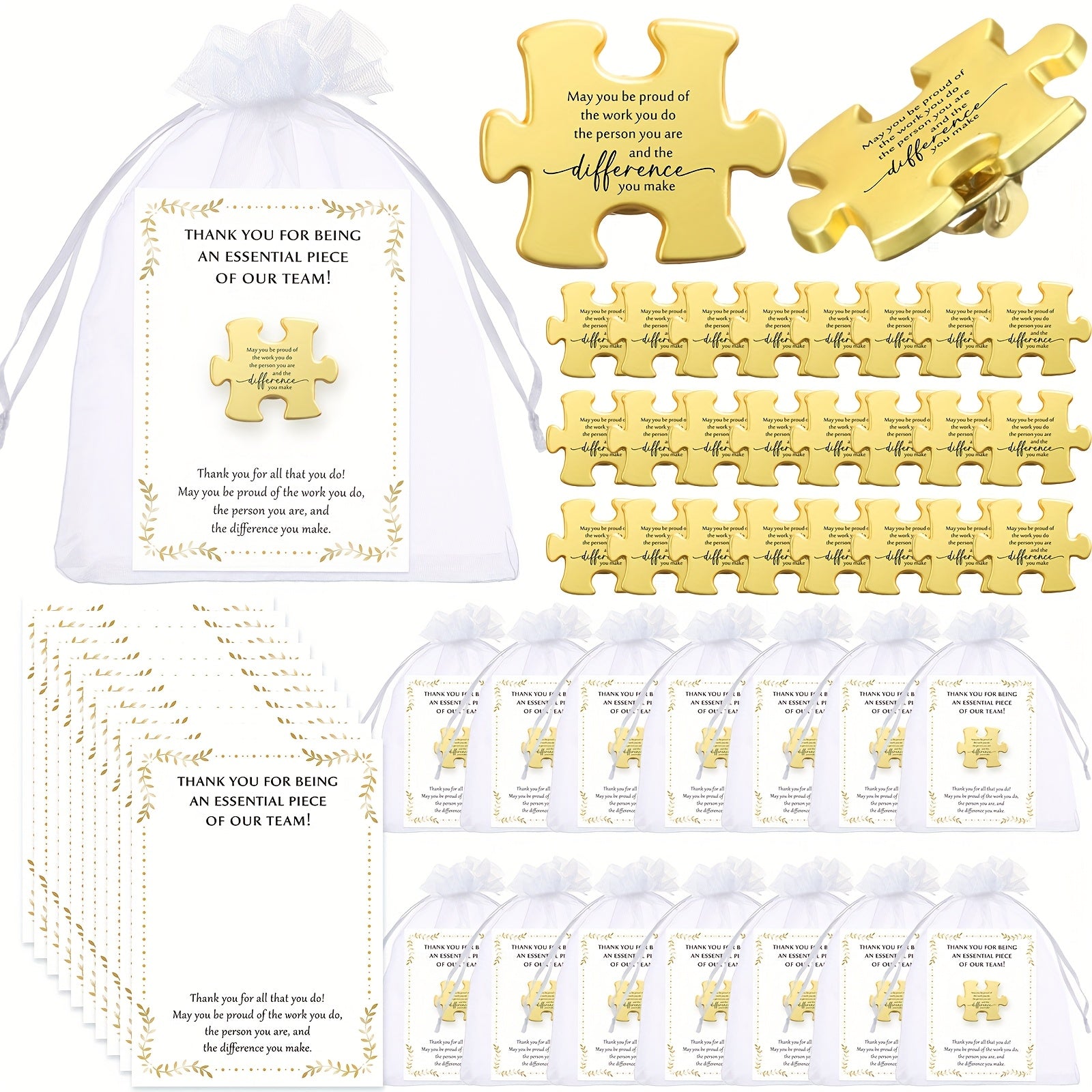 75pcs Brooches Employee Appreciation Gifts Puzzle Piece Lapel Pin Inspirational Lapel Pins Thank You Gift Cards Organza Bags Puzzle Pin Gift Bulk Team Appreciation Gifts For Coworker Staff Employee Back To School Gifts Christmas Party Gifts