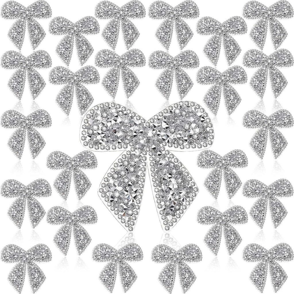 Set of 24 Shimmering Bow Patches with Rhinestones And Crystals, Perfect for Ironing Onto Clothing, Jeans, Jackets, Bags, Backpacks, Hats, Shoes, And for Various Craft Decorations