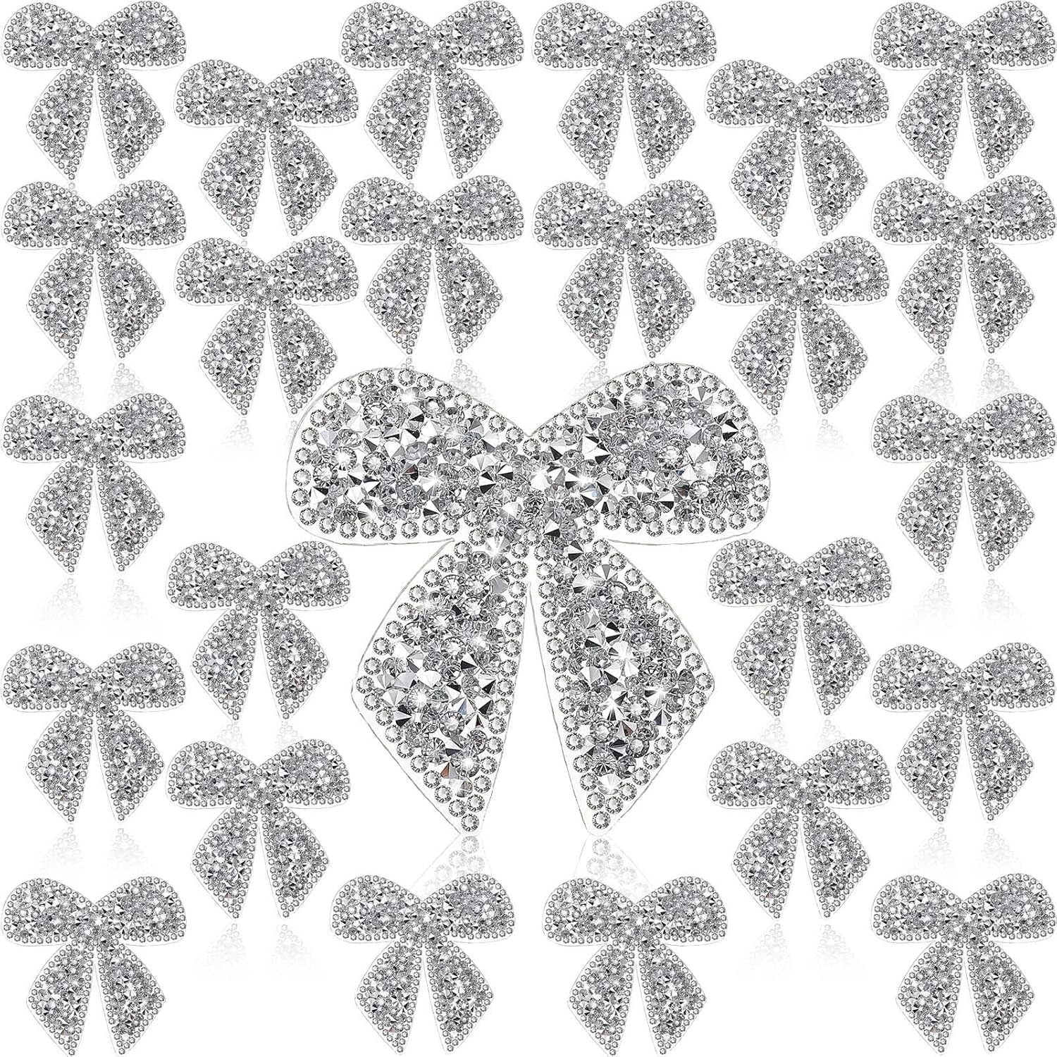 Set of 24 Shimmering Bow Patches with Rhinestones And Crystals, Perfect for Ironing Onto Clothing, Jeans, Jackets, Bags, Backpacks, Hats, Shoes, And for Various Craft Decorations
