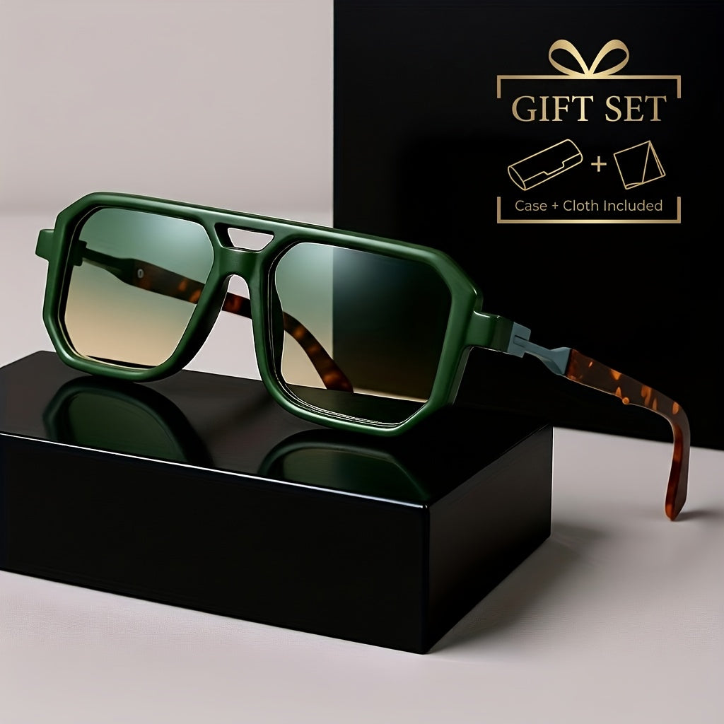 Stylish Oversized Square Frame Sunglasses for Men and Women - Protection - Unisex Retro Shades with Tortoiseshell Arms - Includes Sunglasses Case and Cleaning Cloth - Fashion Accessory for Travel, Beach, and Daily Wear