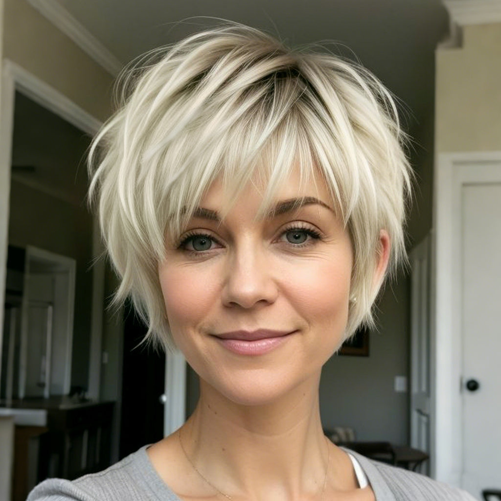 Women Suitable for: Short Pixie Cut Wig - Blonde & Grey Mix Synthetic Hair Wig | Heat Resistant Fluffy Hair, Volume | Daily Wear & for Party Wigs for White Women