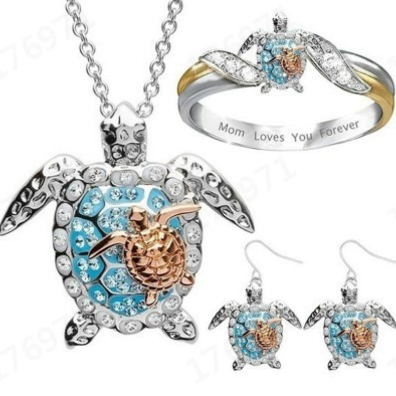 Turtle Necklace, Creative Turtle Golden Necklace + Earrings + Ring Set, S925 Silver, Inlaid Cubic Zirconia, Women'S Necklace, Daily Wear, Birthday Gift, Valentine'S Day Gift, Women'S Gift, Total Weight Of The Product (2g).