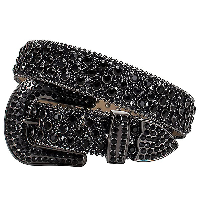 Black Rhinestone Belt, -encrusted Punk Hip-hop Belt, Gothic Punk Style Adjustable Belt