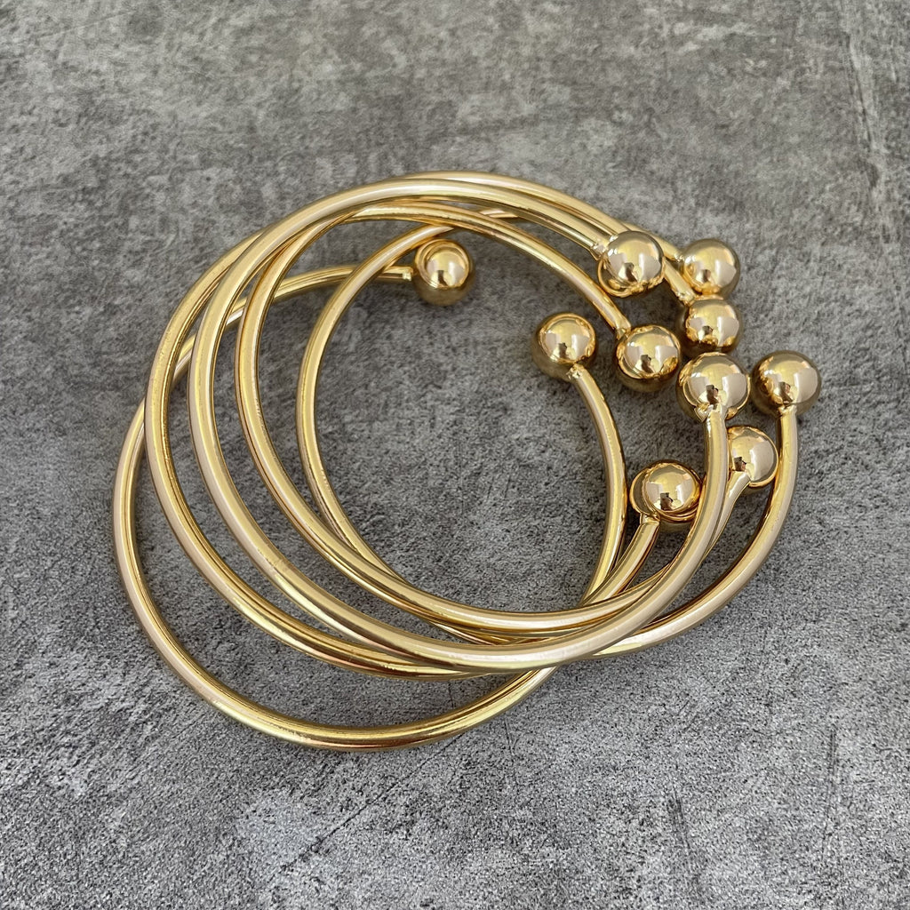 1/5/10pcs Retro Boho Thick West Indian Golden Bangles 10mm Ball Bangles Boho Stacking Bangles Handmade Bangles for Women Daily Holiday Jewelry Gifts for Her