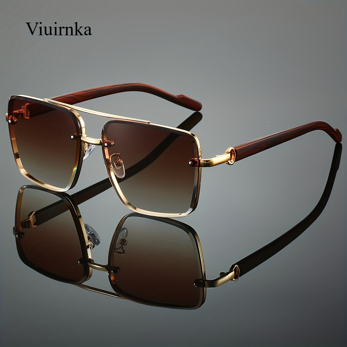 VIUIRNKA Women's Fashion Glasses, Unisex Square Fashion Frame with Unique Double Bridge Design, Vintage Wood Grain Texture, Light Luxury Style, Sun Protection, Suitable for Daily Wear, Driving, Travel, and Street Photography, Ideal for Various