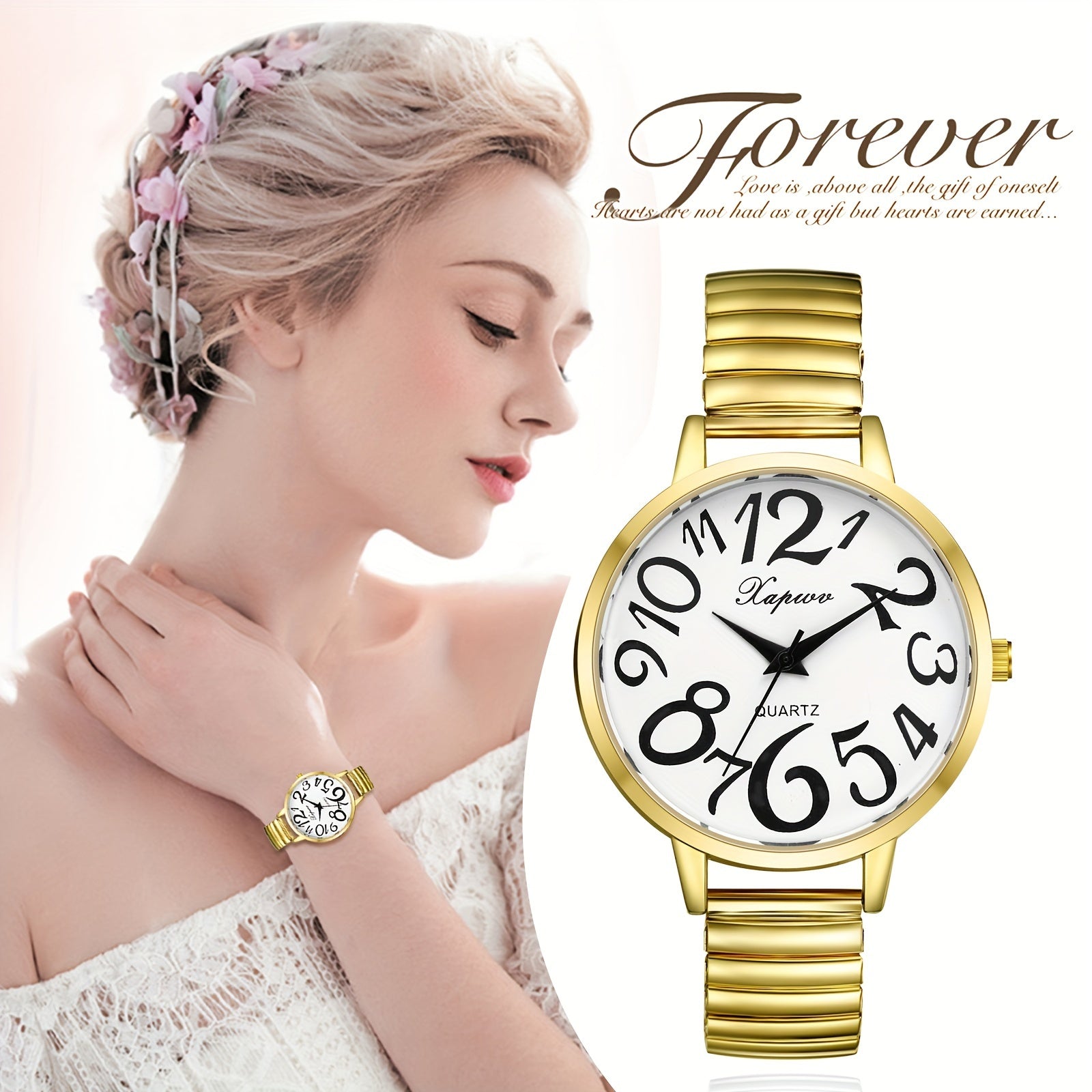 Women'S Analog Quartz Round Stretch Band Watch, Large Arabic Numeral Scale Dial, Suitable for Daily Leisure Business Wear, Birthday Christmas Gift