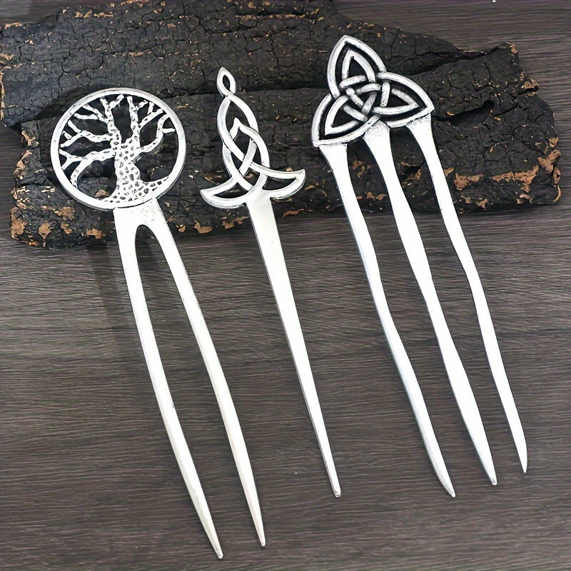 3pcs Vintage Viking Hairpins Tree of Life Hairpin Celtic Knot Crescent Hair Butterfly Heart Hairpin Amulet Spiritual Hair Additions for Women