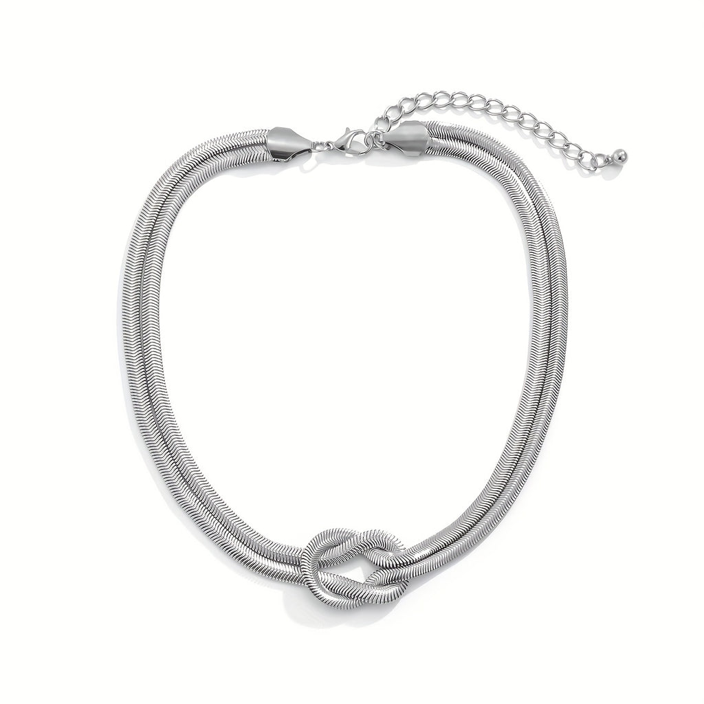 1pc Boho Hip Hop Style 925 Sterling Silver Double Layer Serpentine Chain Knot Bracelet for Women, Allergy-Free, Durable Silvery Plating, Perfect for Daily Wear And Holiday Celebrations, Ideal Christmas And Valentine'S Gift