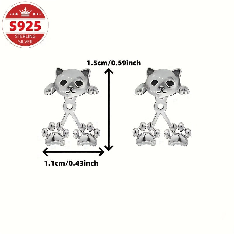 S925 Sterling Silvery Female Cat Paw Hanging Earrings, Creative Design, Cute Pet, Exquisite and Sweet, Suitable for Daily Versatile Gift Giving, Low Allergy, Can Be Stuffed into Socks as a Christmas Gift, Special Offer
