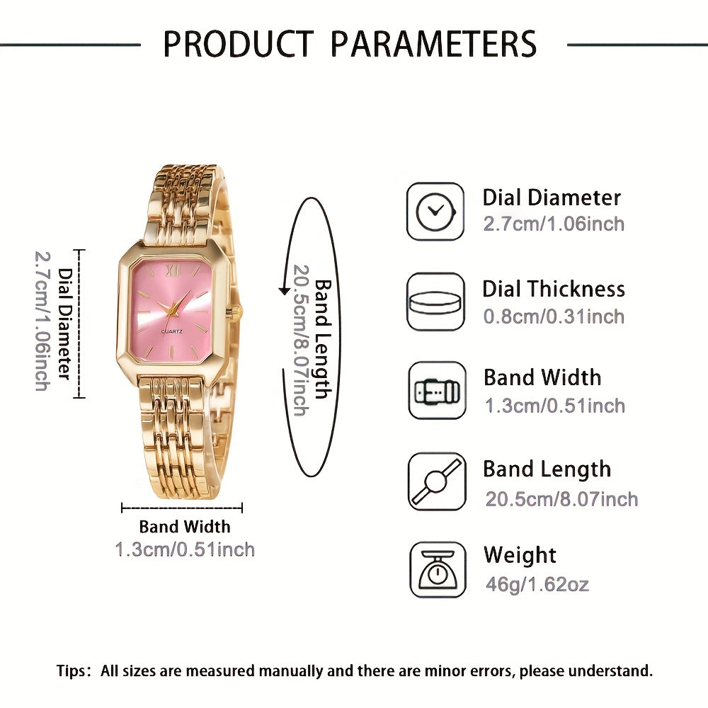 2pcs Women's Elegant Retro Watch Set - Luxury Heart Chain Quartz Watch with Rectangular Dial & Stainless, Court Style Analog Wristwatches for Easter, Wedding, or Casual Attire - Classic Timepiece Gift