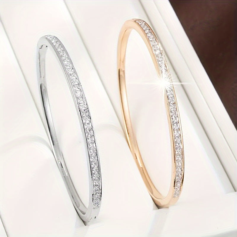 Elegant Stainless Steel Rhinestone Bracelet for Women - Sparkling Blingbling Luxury Jewelry, Durable Everyday & Party Wear, Perfect Gift for Teacher’s Day, Graduation, Summer Fashion Accessory, Versatile Jewelry, Sophisticated Style, Quality Craftsmanship
