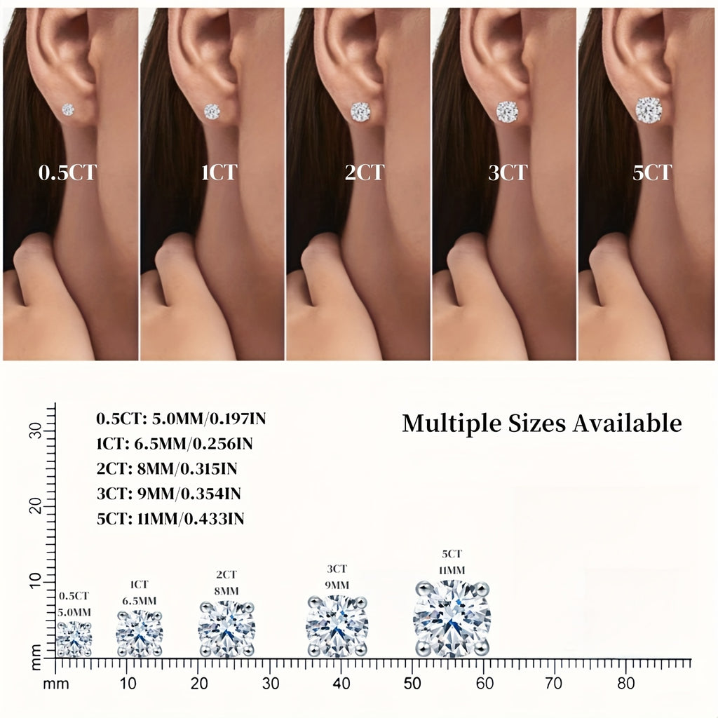 Classic Moissanite Stud Earrings, 0.5CT/1CT/2CT/3CT/5CT*2, D Color VVS1, S925 Sterling Silver. Ideal Gifts for Birthday, Mother's Day, Wedding, with GRA, Velvet Pouch, Silver Polishing Cloth & Ear Backs, Total Weight Of The Product (4.06g)