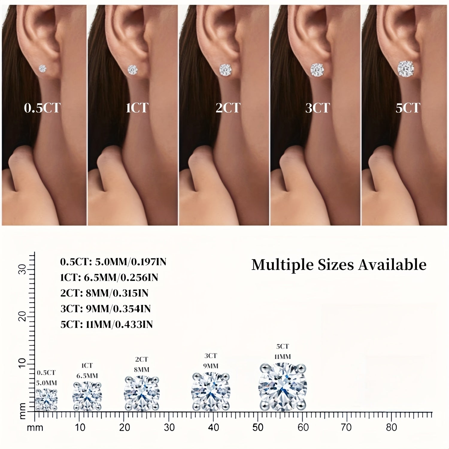 Classic Moissanite Stud Earrings, 0.5CT/1CT/2CT/3CT/5CT*2, D Color VVS1, S925 Sterling Silver. Ideal Gifts for Birthday, Mother's Day, Wedding, with GRA, Velvet Pouch, Silver Polishing Cloth & Ear Backs, Total Weight Of The Product (4.06g)