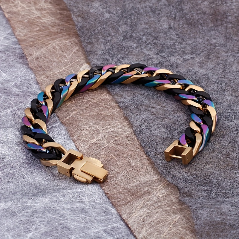Fashion Chain Wrist Accessories, Fashionable Unisex Hand Jewelry, 304 Stainless Steel Hypoallergenic, No Pendant, Elegant And Simple Design, Colorful Couple Trendy Hip-hop Style