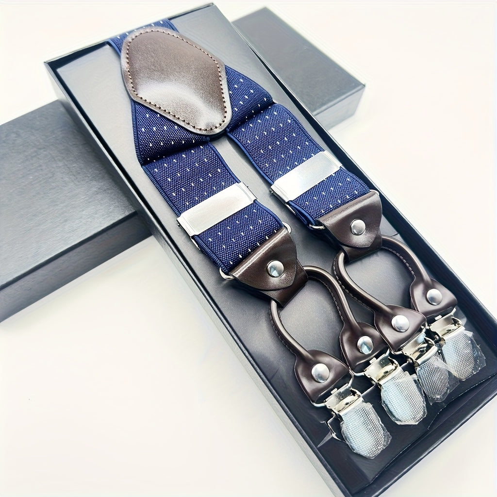 Men'S Y-Back Suspenders Featuring 6 Metal Clips for Added Security, Adjustable Elastic Design, Perfect for Trousers, And an Excellent Gift Option