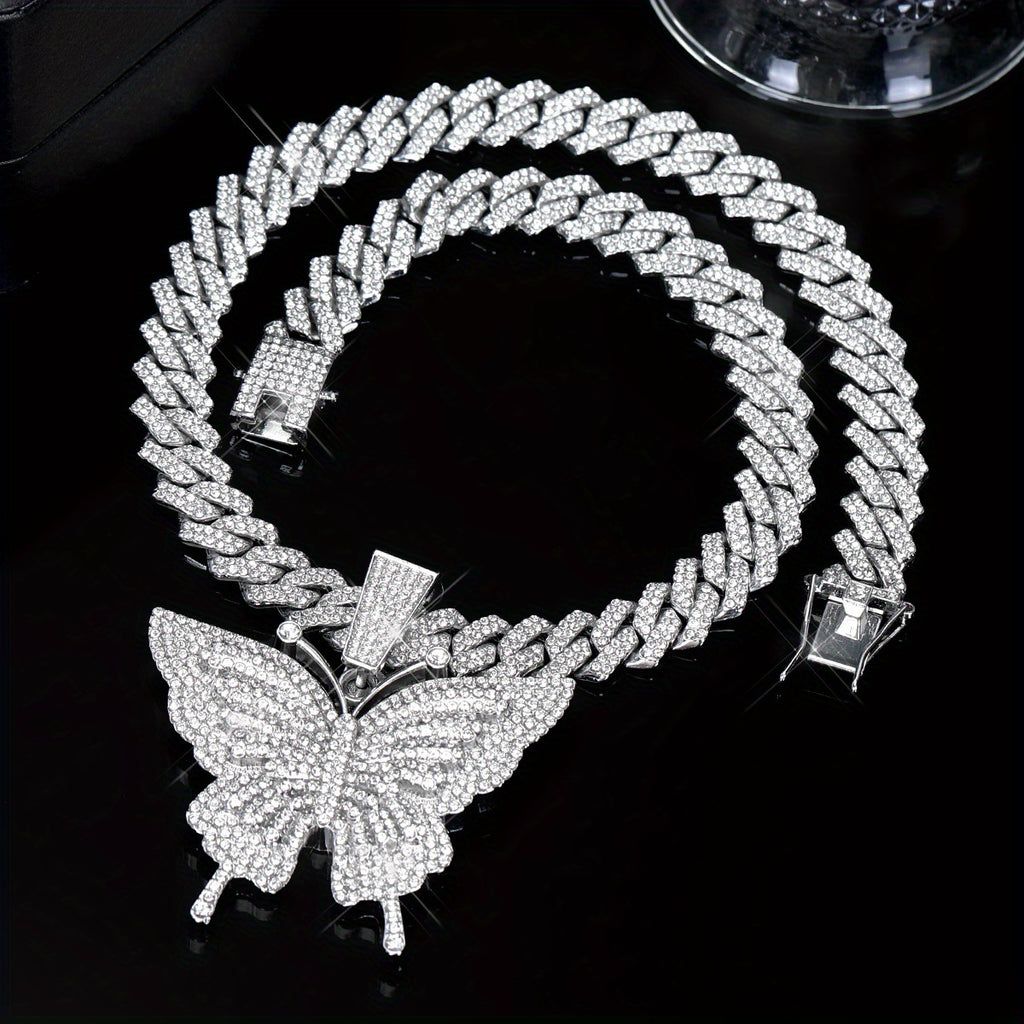 [Elegant Butterfly Necklace] Beautiful and Elegant Colorful Butterfly Pendant Necklace | Various Colors of Cuba Chain Can Be Selected
