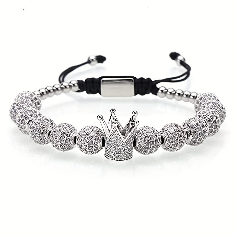 Crown Stone Prism Bead Woven Bracelet Set for Men
