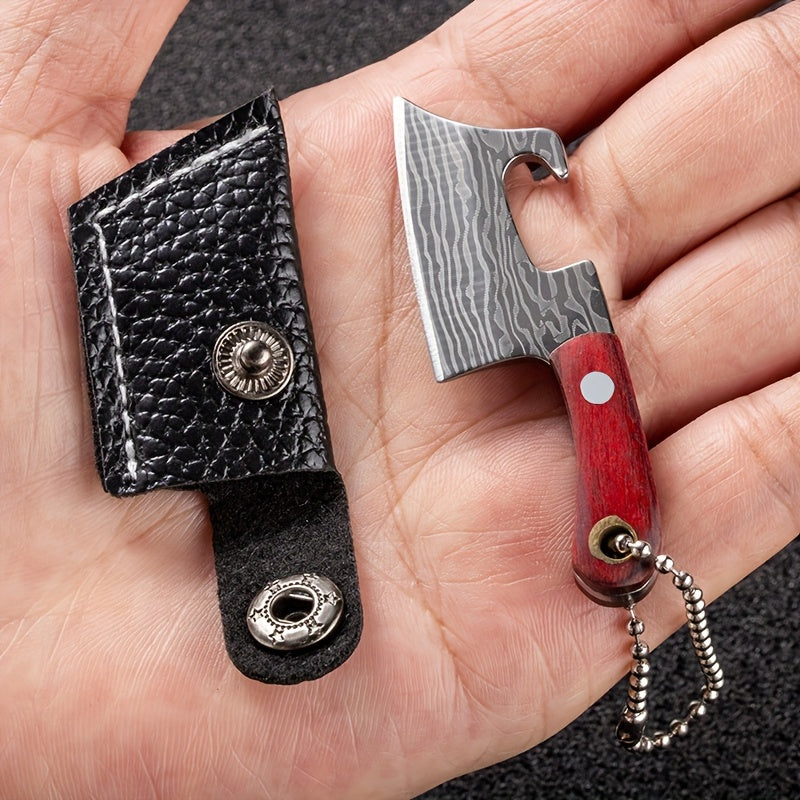 10pcs Random Premium Mini Knife Keychain Set (5 Knives And 5 Knife Sets), Damascus Pattern Pendant Blade, with Leather Cover, Stainless Steel, Non-Foldable, Straight Back, Flat Blade, Lightweight, Luxury Portable EDC Pocket Tool