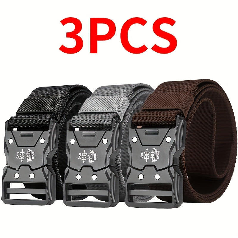 Set of 3 Stylish Belts for Men Featuring a Quick-Release Buckle, Available in 4 Colors, Measuring 49.2 Inches by 1.49 Inches, Made from Durable Nylon, Perfect for Everyday Use