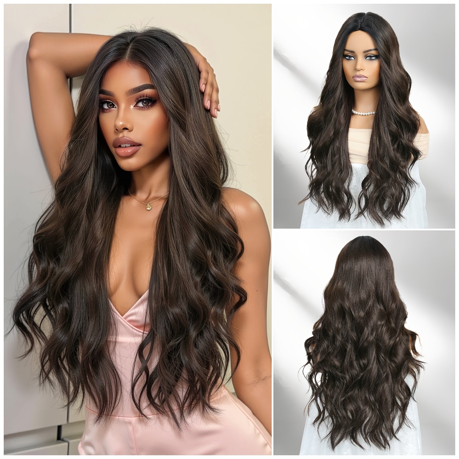 Gueless 22" Long Wavy Synthetic Hair Wig for Women & Men Suitable for Skin Tones - Brown, Ombre Blonde/White Blonde Wigs with Body Texture, for Daily Wear, Parties, Photoshoots - Elegant Hair Replacement