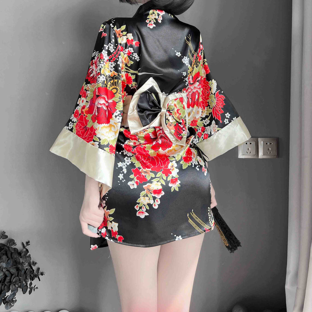 T-1006 Sexy pajamas, fun clothes, easy to take off, seductive bed, exposed women's kimono, uniform, emotional and fun underwear