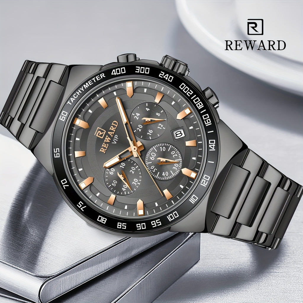 Reward REWARD VIP Black Quartz Watches For Men Sport Chronograph Luminous Wrist Watches Stainless Steel Wristwatch