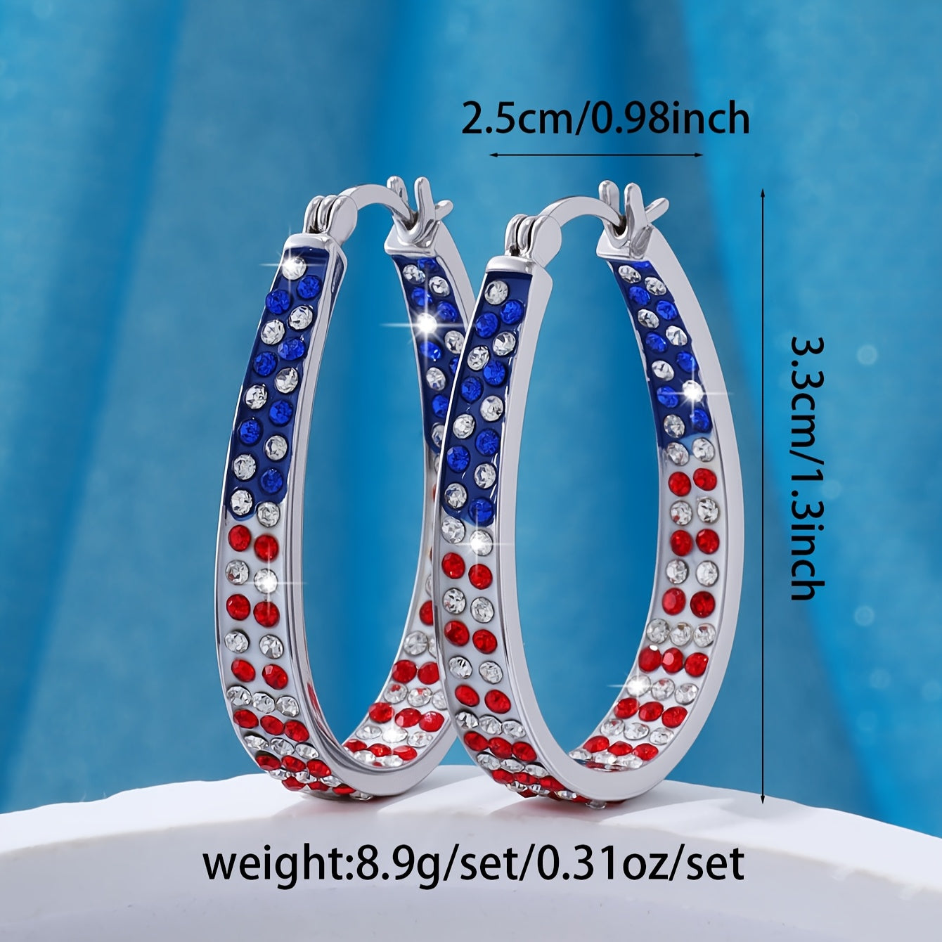 [Valentine's Day Gift] 1 Pair Bohemian Retro Hoop Earrings for Women - Colorful Star & Dot Design with Blue Red White Crystals, Lightweight Everyday Jewelry, Valentine's Day Gift Idea, Versatile Fashion Accessory, Intricate Detailing