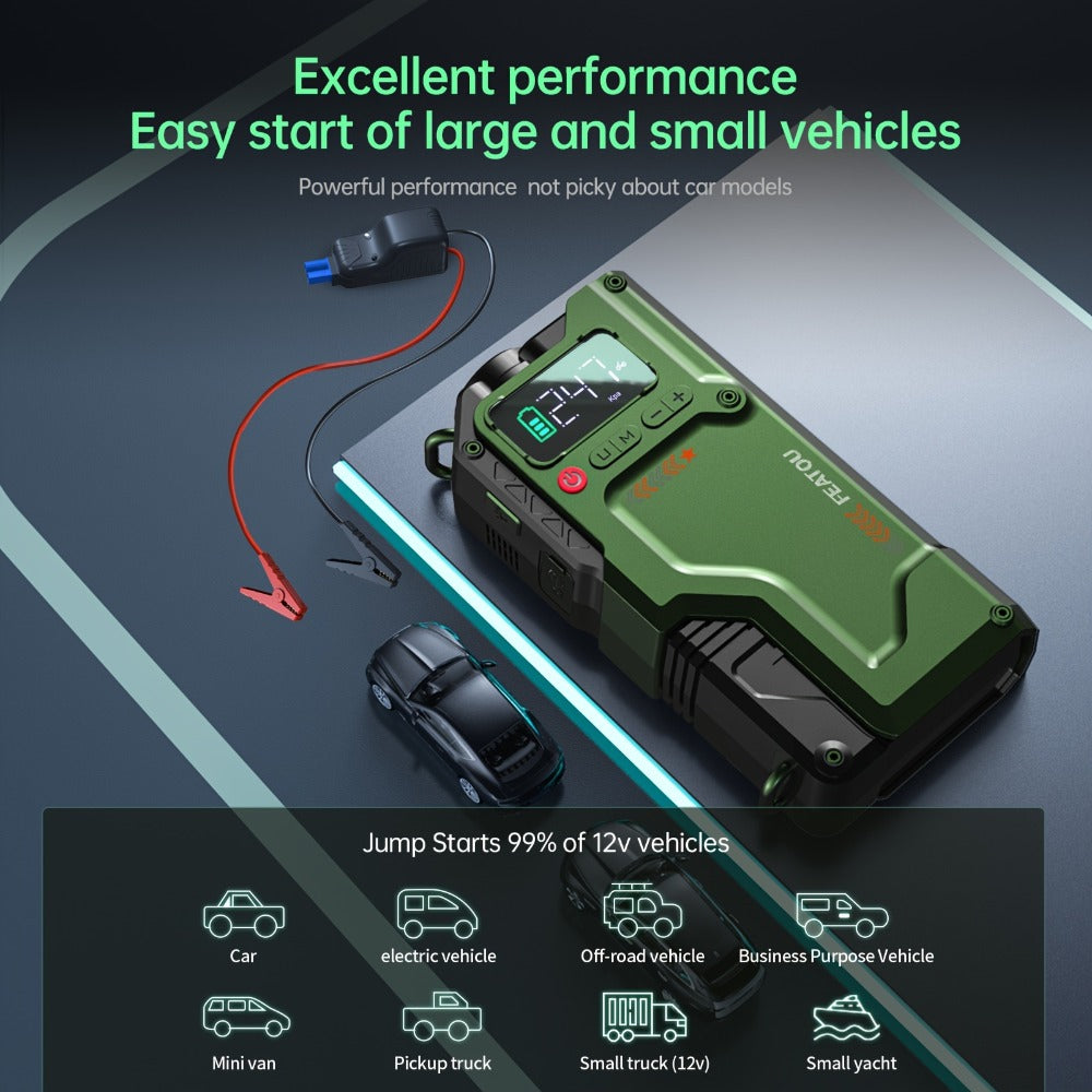 Jump Starter with Air Compressor, Portable Car Jump Starter, 5000A&7000APeak, Jump Starter Battery Pack With150PSI Digital Tire Inflator, Car Battery Jump Starter for 10.L Gas Or 2.38gal Diesel Fast Charging USB Output, LED Emergency Lighting