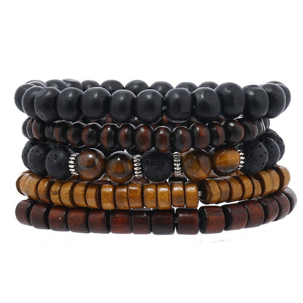 12pcs Vintage Men's Bracelet Set Woven Leather Tiger Eye Stone and Moonstone Beads Synthetic Fiber Rope Suitable for Casual and Party Wear Fashionable Jewelry