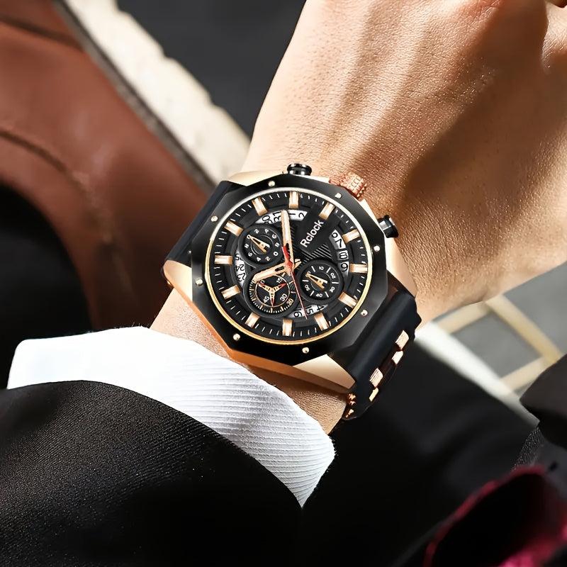 1pc Men'S Vintage Sports Chronograph - Large Round Dial, Silicone Strap, Quartz Movement, Calendar Function, Non-Waterproof Zinc Alloy Case, Battery-Powered Electronic Drive, Perfect Gift for Him