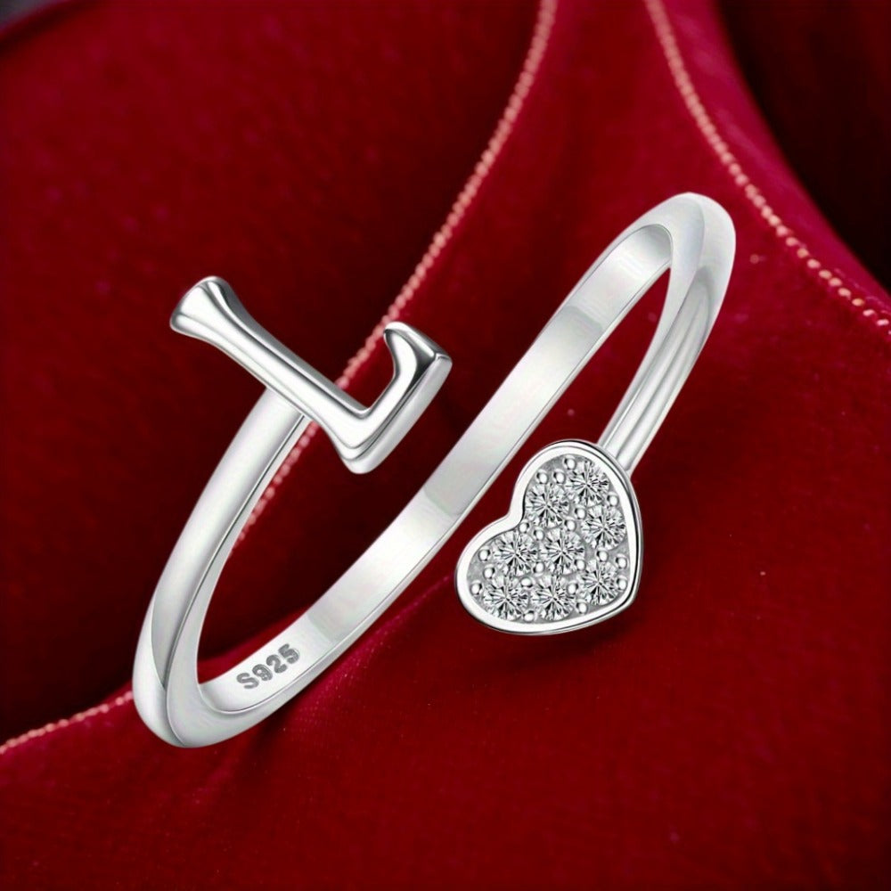 1pc 925 Sterling 925 Silver Letter Heart Initial Rings for Men Initial Heart Stackable Rings Adjustable Initial Rings for Men Cute Heart Alphabet Valentine's Day Jewelry Gifts, the best Christmas gift, Total weight of the product (3.2g)
