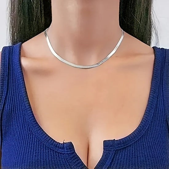 S925 Sterling Silvery Flat Snake Bone Chain, Handmade, Sterling Silvery Allergy Proof, Artistic Necklace, Can Be Worn Alone, Overlap And Mix And Other Multiple Wear Styles, Unisex, Jewelry Gifts