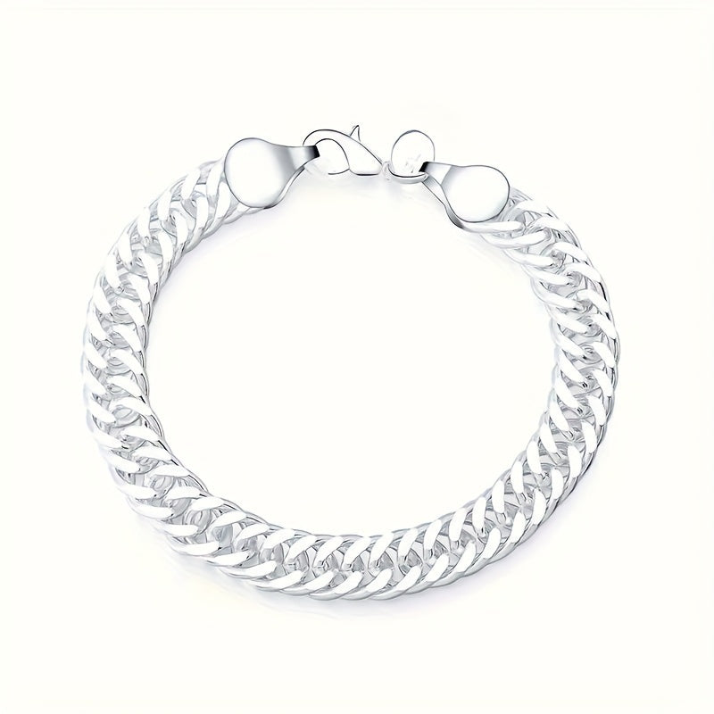 925 Sterling Silver 10Mm Wide Chain Bracelet, Cuban Link Design for Men And Women - Elegant Vintage Bohemian Style, Durable And Tarnish-Resistant, Perfect Gift for Weddings, Parties, Everyday Wear - Ideal Christmas/Halloween Present