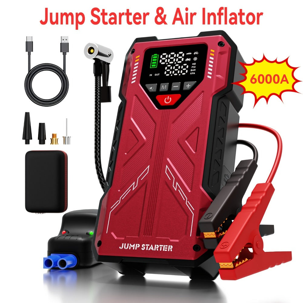 Jump Starter with Air Compressor, Portable Car Jump Starter, 5000A&7000APeak, Jump Starter Battery Pack With150PSI Digital Tire Inflator, Car Battery Jump Starter for 10.L Gas Or 2.38gal Diesel Fast Charging USB Output, LED Emergency Lighting