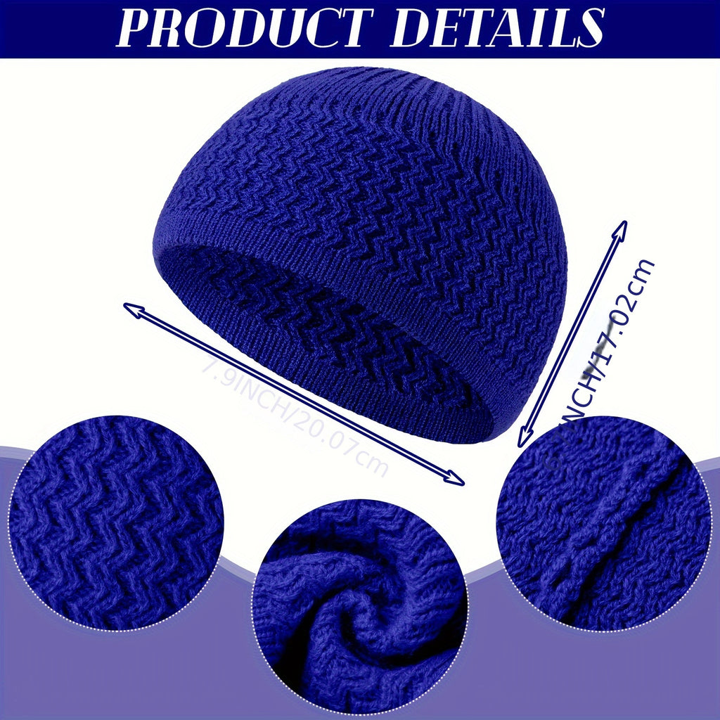 [Ramadan Crochet Cap] 12pcs Knit Kufi Hats Kufi Beanie Hat Skull Caps for Men Women Muslim Liner Breathable Ramadan Crochet Cap (Dark Color)