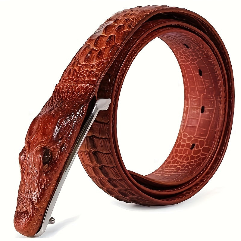Men's Crocodile Pattern Design Belt Crocodile Leather Embossed Belt Two-layer Cowhide Belt