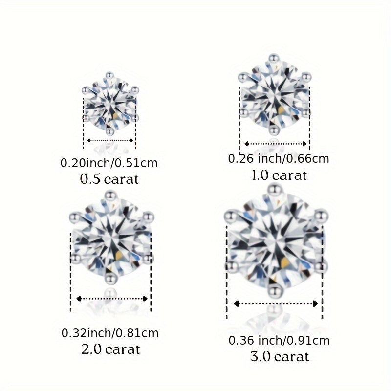 [Christmas Gifts] 0.5-3 Ct Moissanite Stud Earrings, 925 Sterling Silver, High Quality Christmas Gifts, Total Weight of The Product (1.39G)