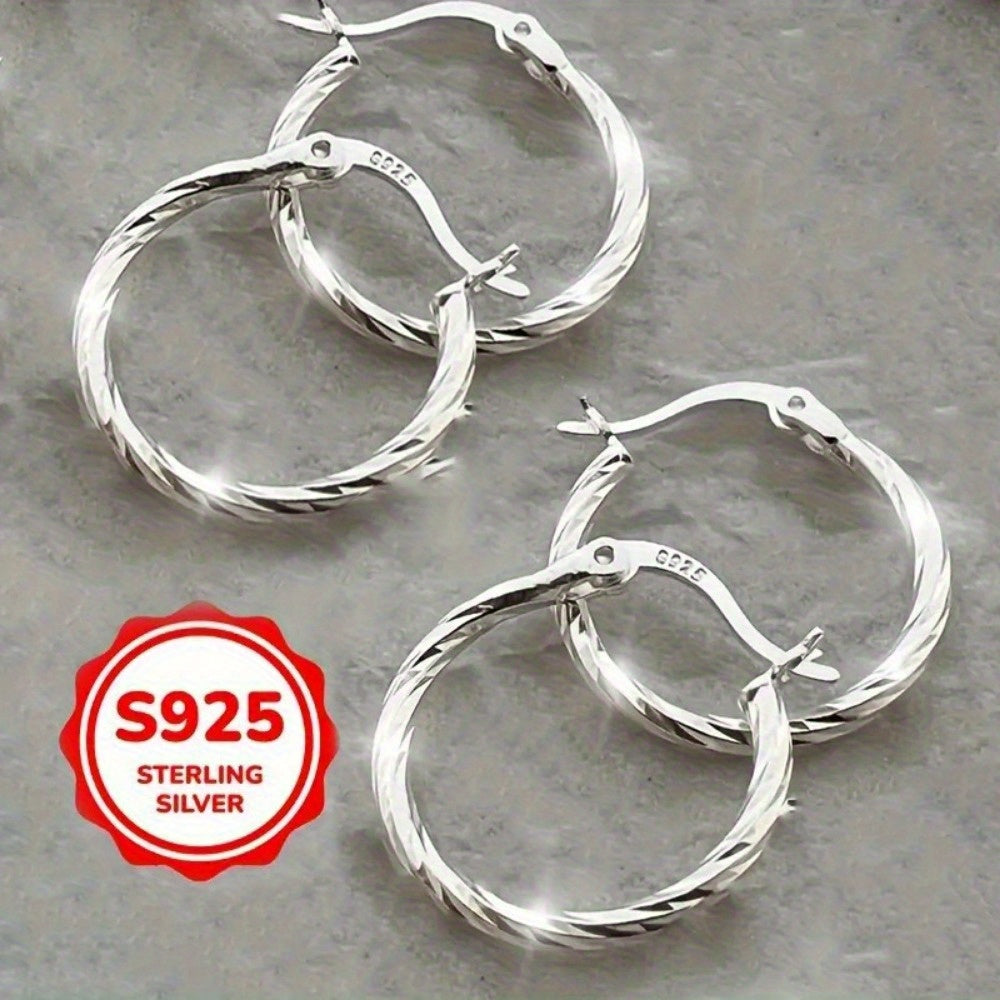 [Luxurious Geometric Earrings] 2 Pairs of S925 Silvery Earrings - Luxurious, Sexy, Classic Geometric Twist Design Jewelry, Perfect for Holiday Gifts, Great for Mothers, Sisters and Friends, Best for Christmas