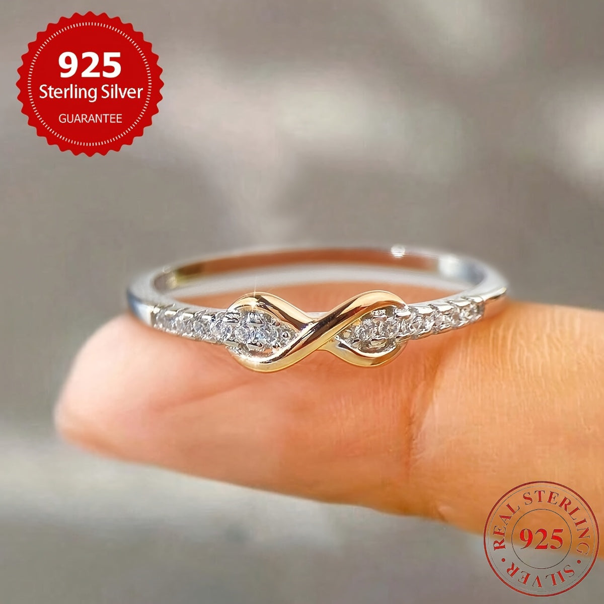 S925 Sterling Silver Wedding Ring - Small Fresh Lucky 8 Ring, Color Separation, Exquisite Women'S Jewelry Gift, 1pc, Total Weight Of The Product (2.96g)