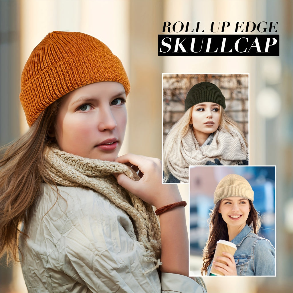 Set of 12 Knitted Beanie Hats with a Cuff And Roll-Up Edge, Designed for Both Men And Women, Perfect for Fishermen