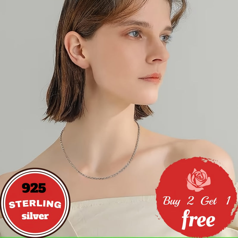 Italian Pure Handmade, 3Mm 925 Sterling Silver Twist Woven Necklace, Suitable for Holidays, Parties, Music Festivals, Give Him/Her Birthday, Valentine'S Day The Best Gift, Gift Box Packaging, Total Weight of The Product(6.24G)