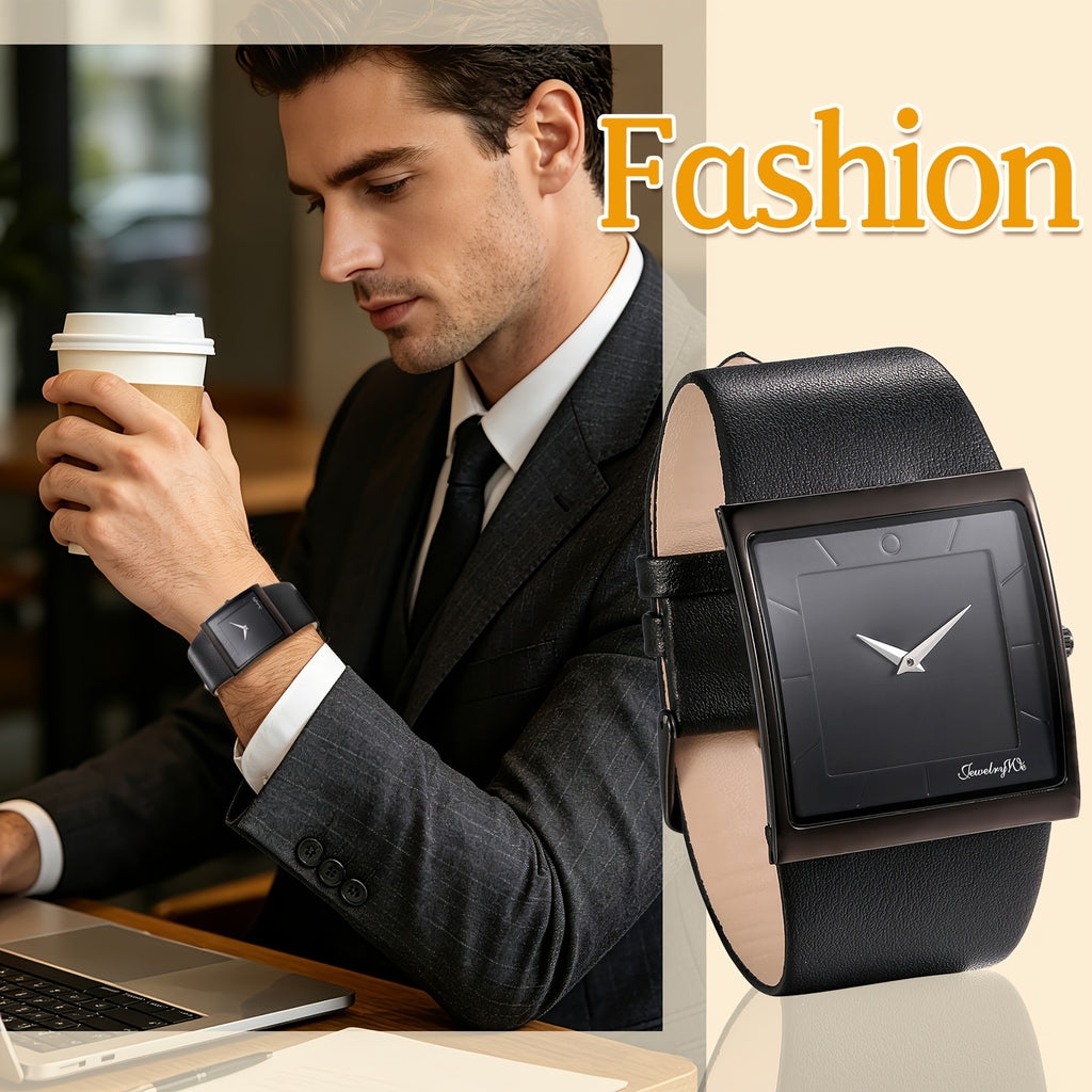 [Genuine Leather] Genuine Leather | Square Bar Scale Dial Men's Watch Strap