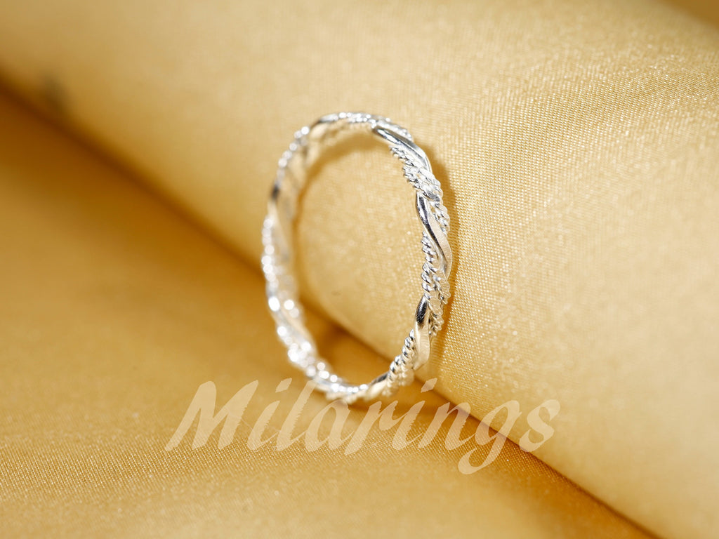 MILARINGS-Twist6- Handmade 925 Sterling Unique Twist Style Texture Ring 2.3mm Width, Handmade 925 Sterling Silver Stackable Ring, Can be Worn Everyday Without Taking Off, Available in U.S. Standard Sizes.